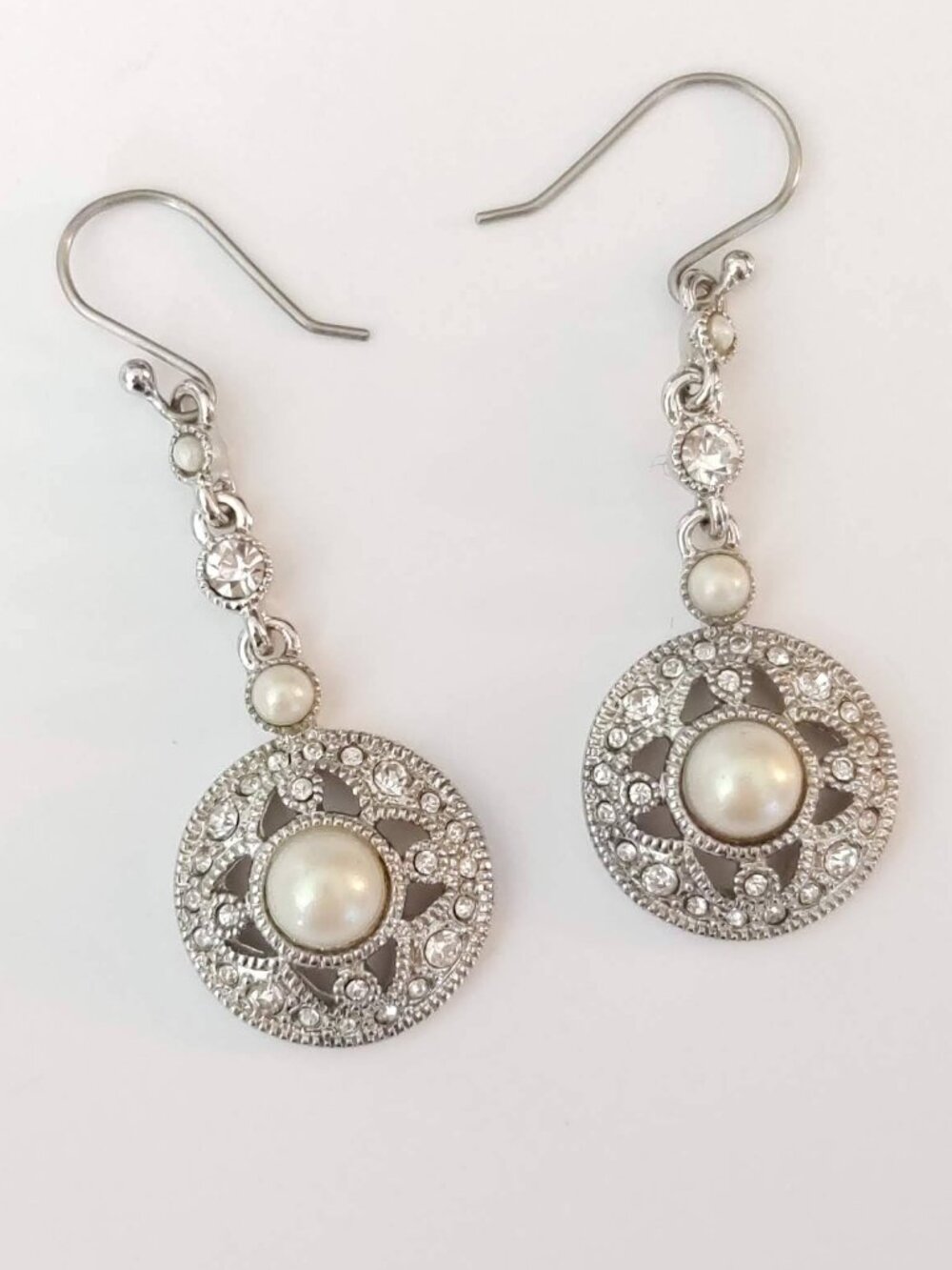 Faux pearl and crystal earrings